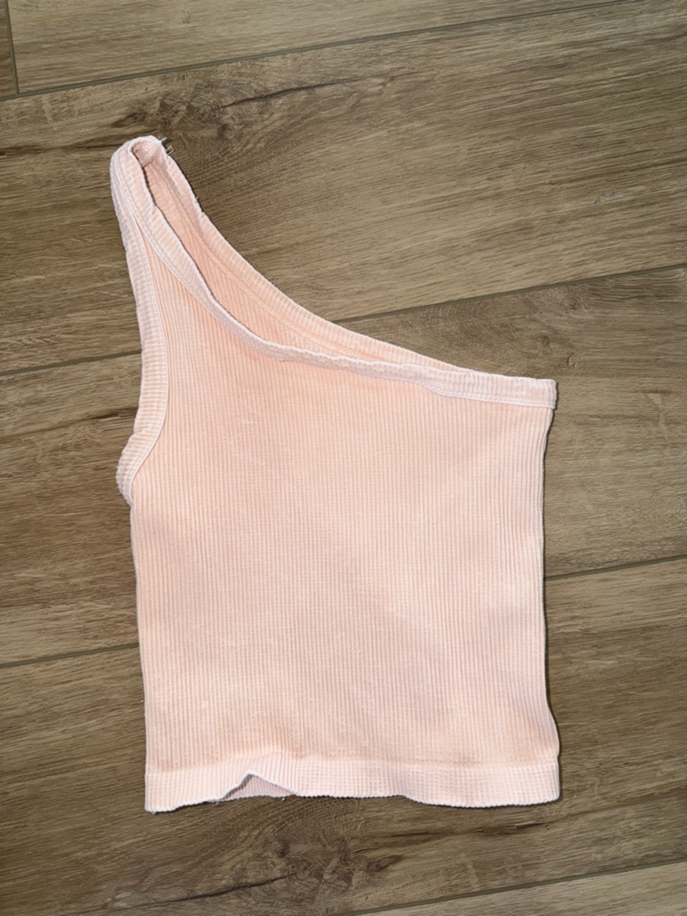 Quiet Storm One-Shoulder Ribbed Tank Top - Light Peach one size